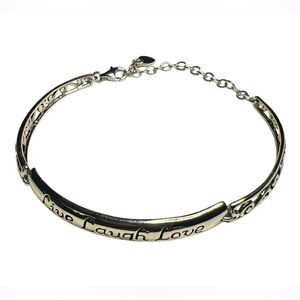 Live Laugh Love Sterling Vermeil Filigree Panel Scroll Bracelet 7.5”
